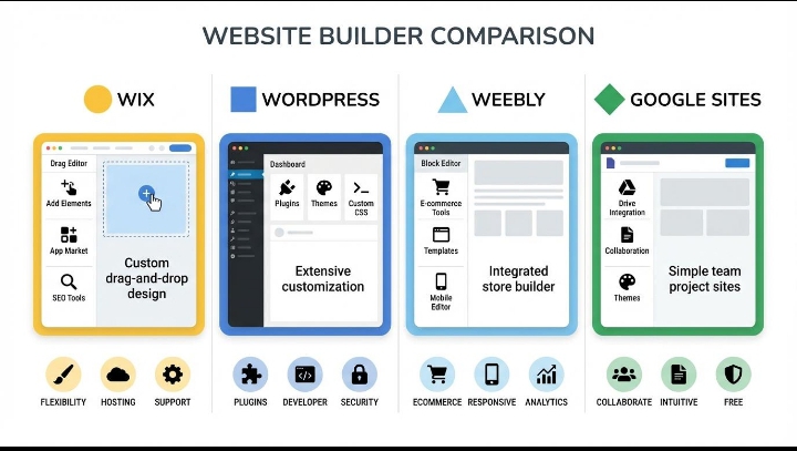 Different types of website builders for blogs businesses and online stores