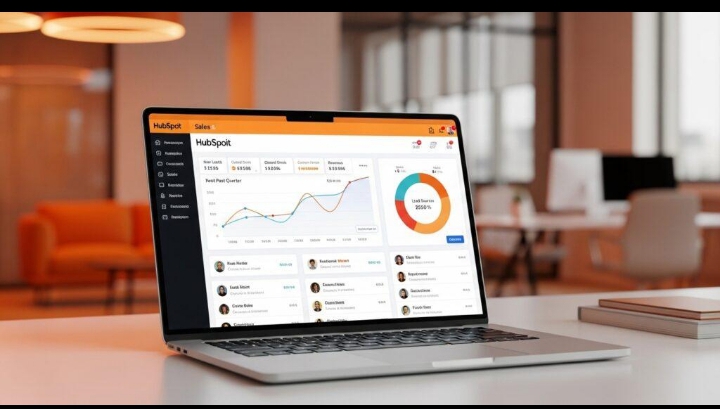 HubSpot CRM dashboard on laptop